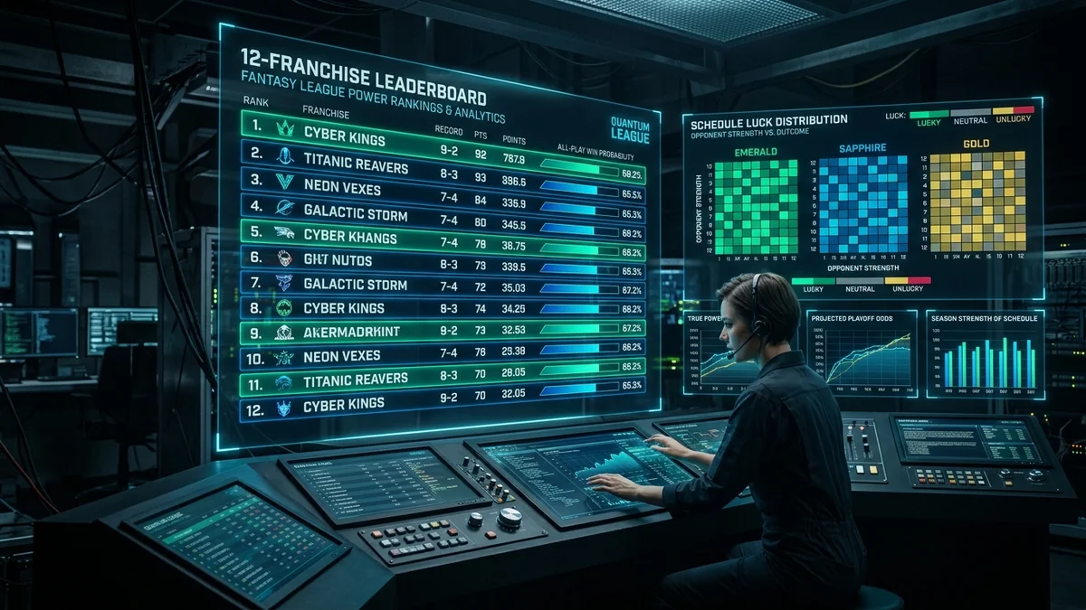 Advanced fantasy football league standings telemetry and all-play record simulation